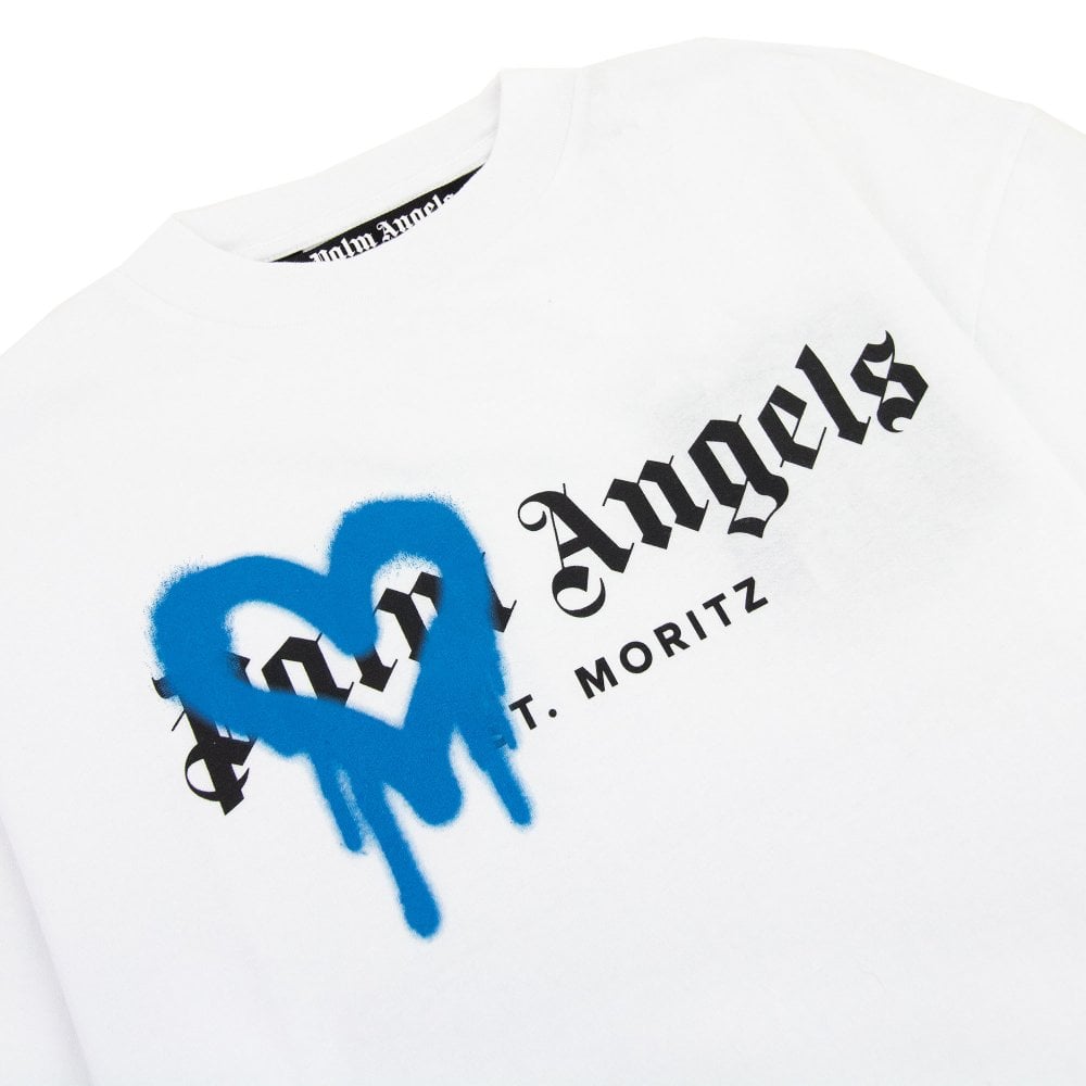 Palm Angels Palm Angels Moritz Heart Sprayed T Shirt White/blue