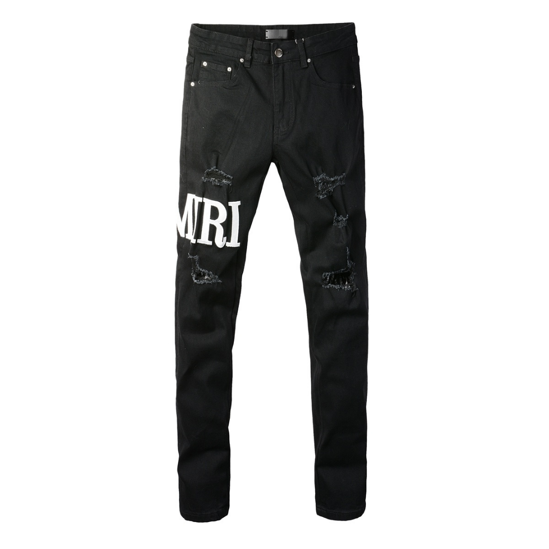 Amr Ripped White Logo Jeans