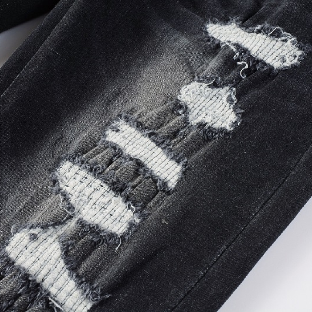 Amiri Logo Distressed Black Jeans