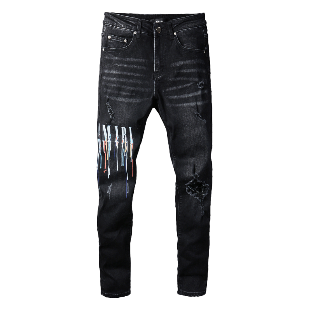 Amiri Paint Drip Distressed Black Jeans