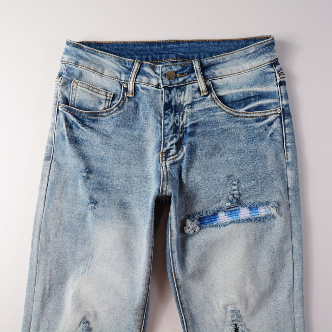 Amiri Blue Patch Logo Jeans