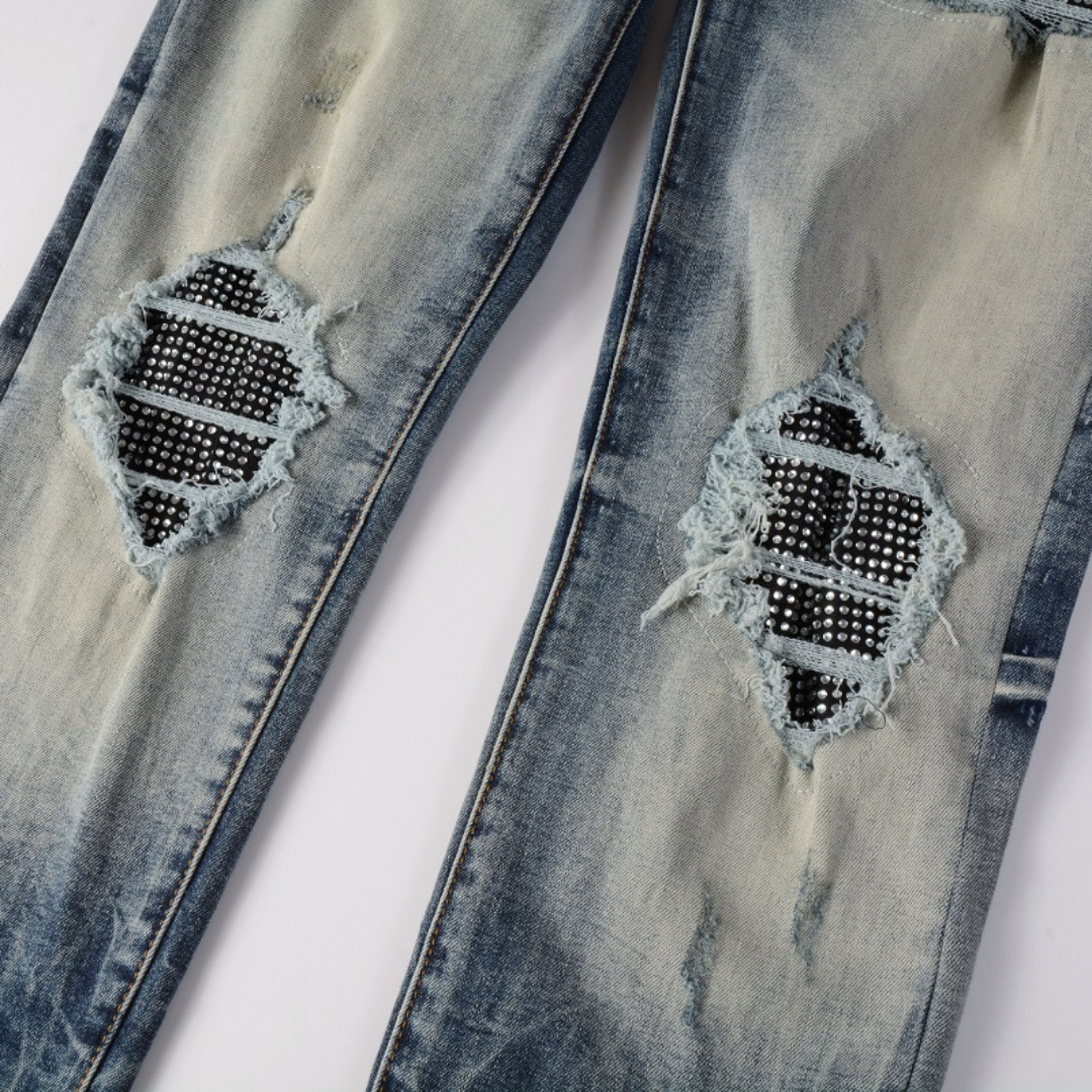 Amiri Gradient Blue Diamonds Patch Jeans