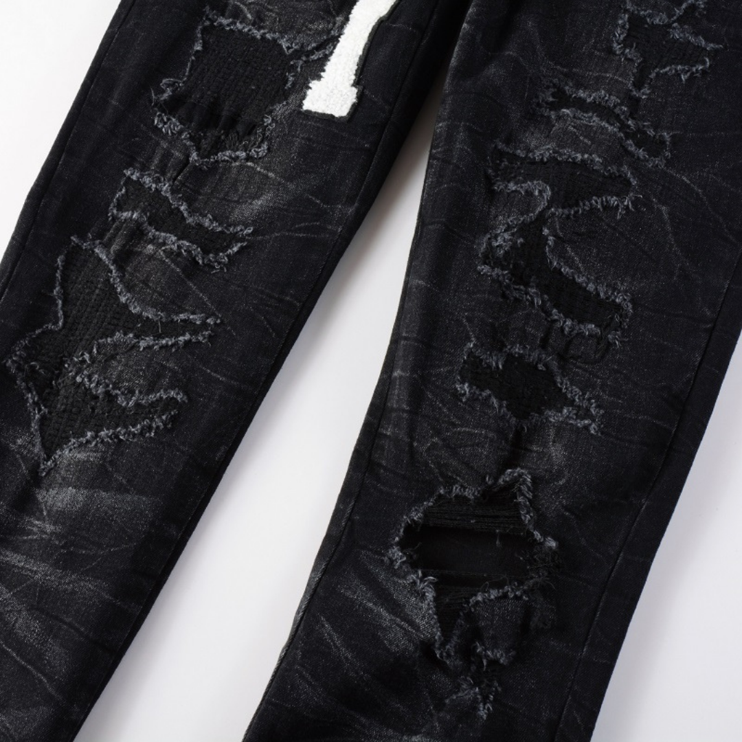 Amiri White Logo Distressed Jeans