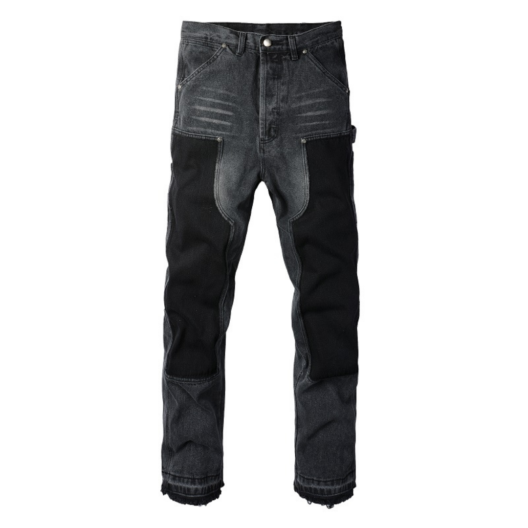 Amr Black Patch Flared Jeans