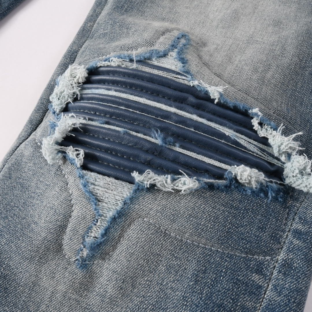 Amr Blue Patch Ripped Jeans