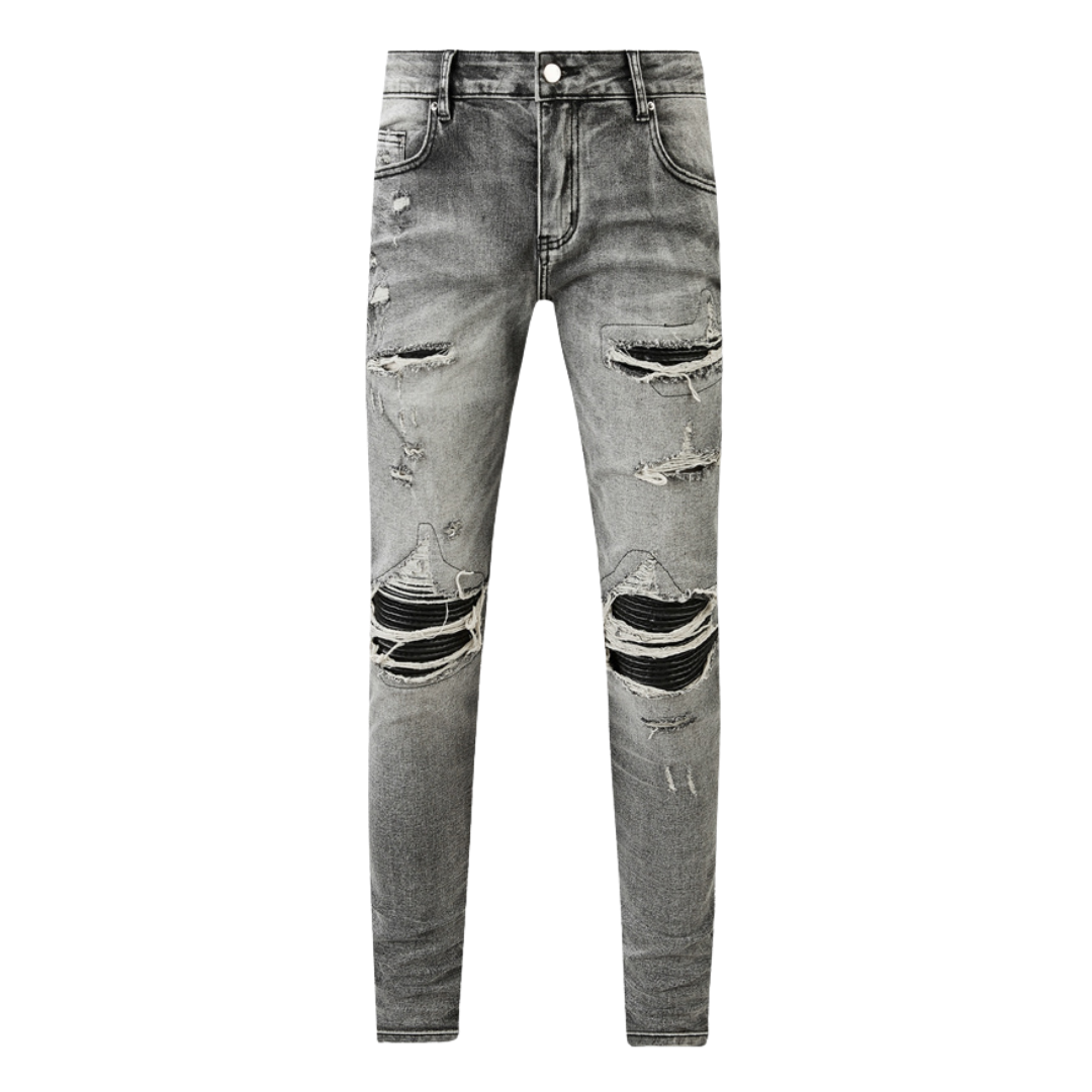 Amr Patch Ripped Grey Jeans