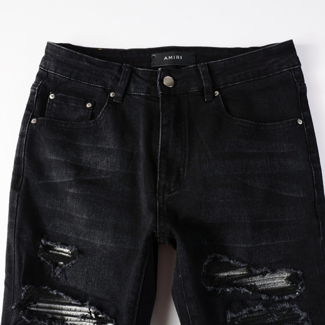 Amr Ripped Patch Black Jeans