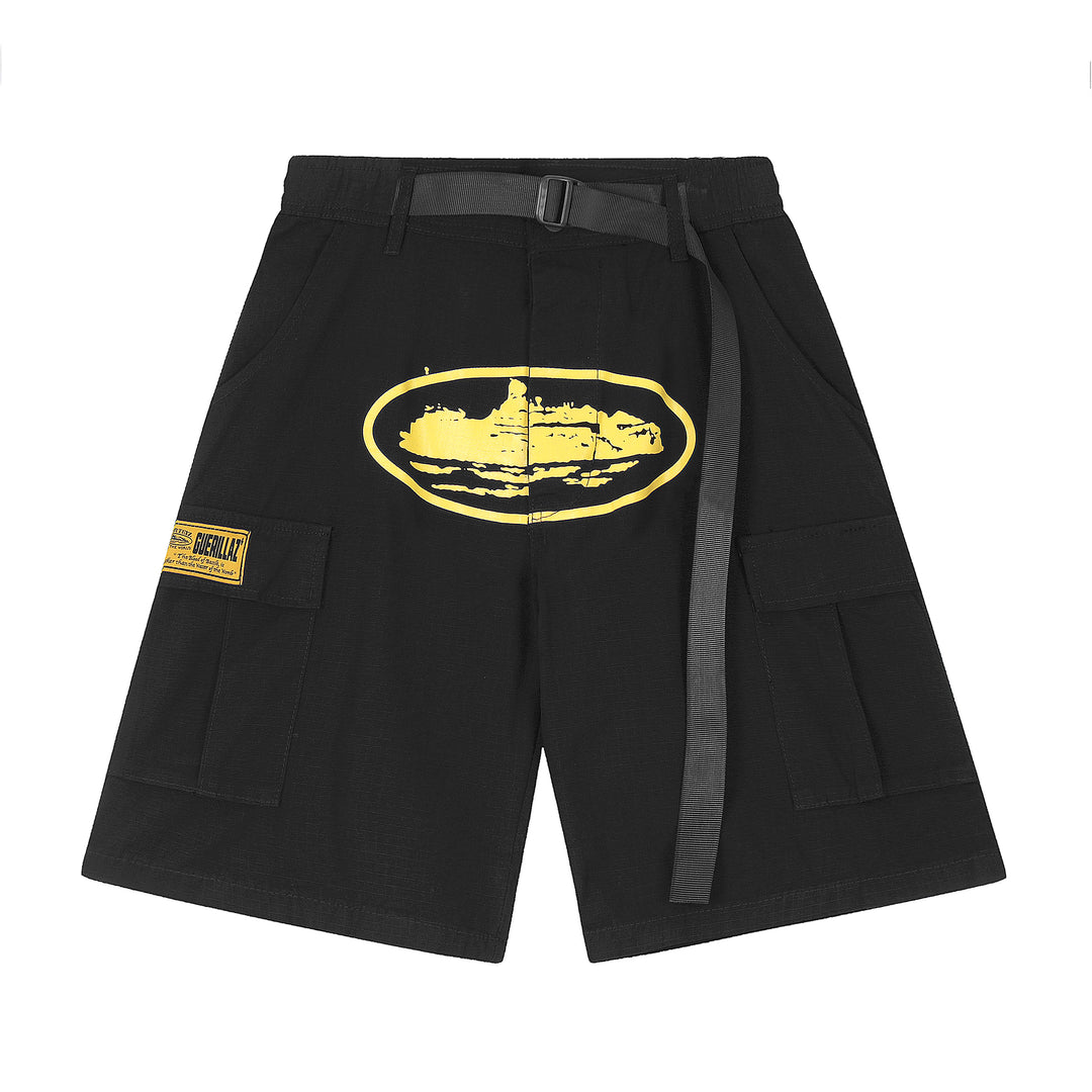 Alcatraz Cargo Black Yellow Shorts