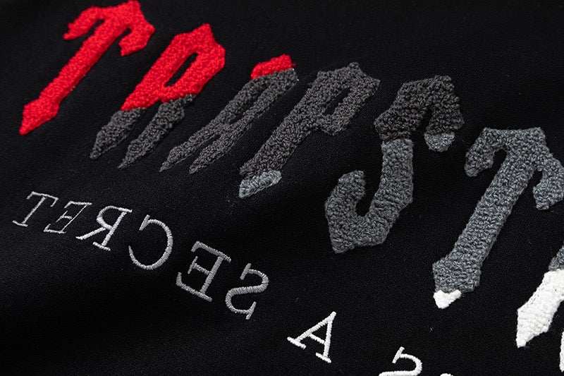 Black and red outlet trapstar hoodie